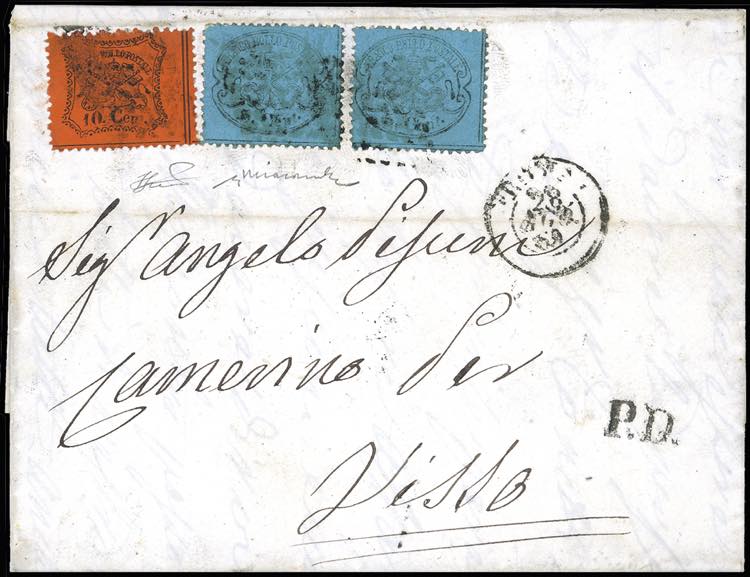 1869 - 5 cent. azzurro scuro, due ... 