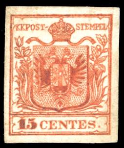 1853 - 15 cent. rosso brunastro, ... 