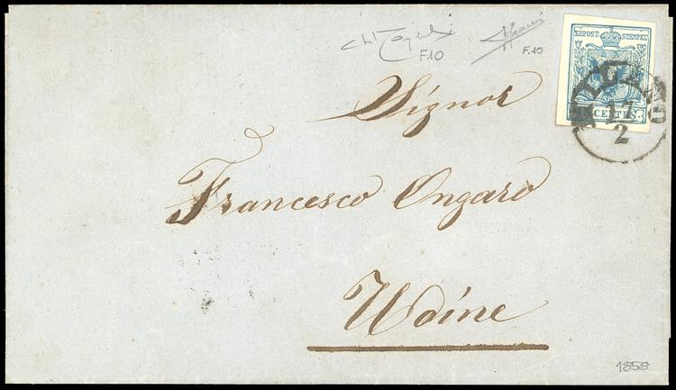 1858 - 45 cent. azzurro, falso per ... 