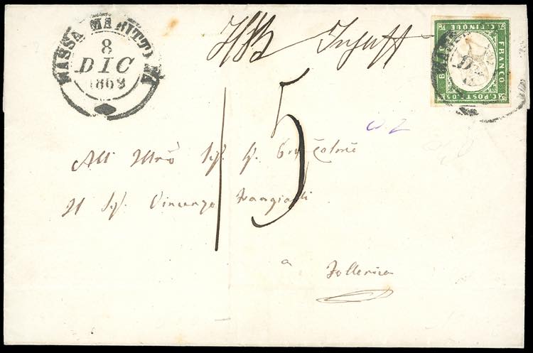 1863 - 5 cent. verde cupo (13E), ... 