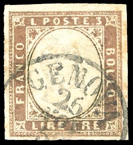 1861 - 3 lire rame (18), perfetto ... 