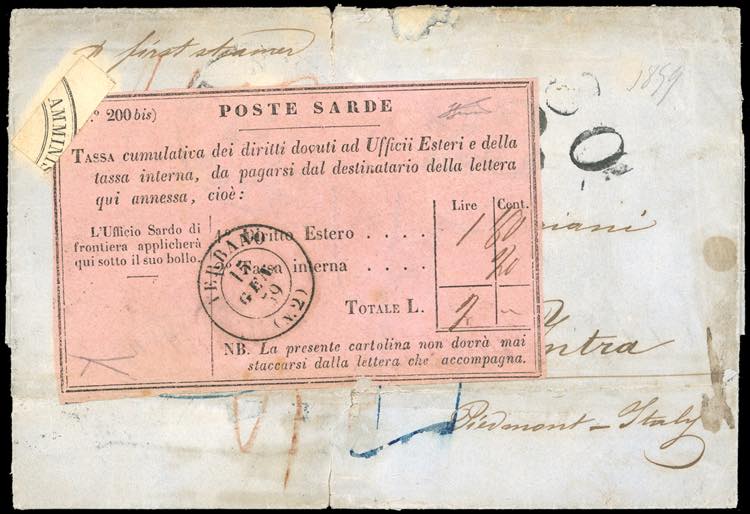 1859 - Lettera non affrancata da ... 