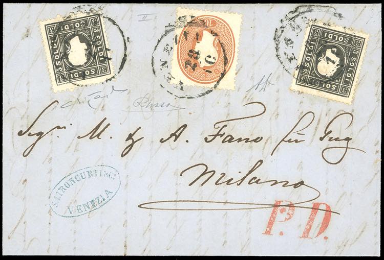 1862 - 3 soldi nero, II tipo, due ... 