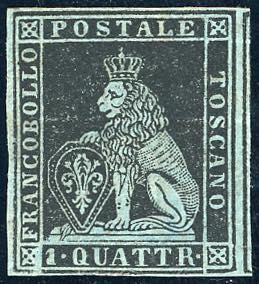 1851 - 1 quattrino nero su azzurro ... 