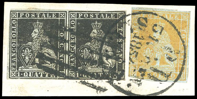 1854 - 1 quattrino nero su grigio, ... 