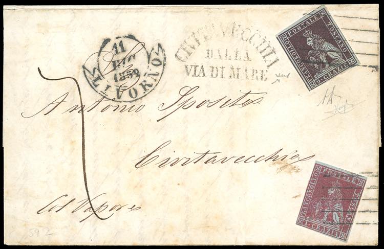 1852 - 1 crazia carminio, 9 crazie ... 