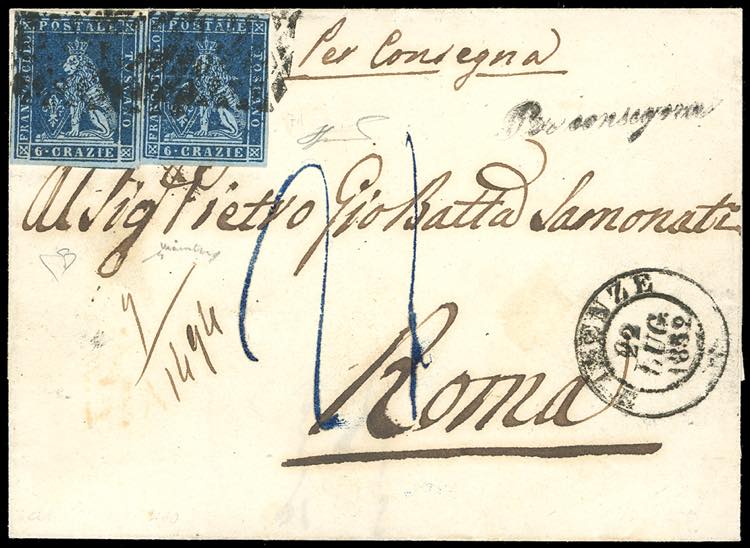 1852 - 6 crazie azzurro scuro su ... 