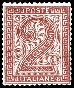 1865 - 2 cent. bruno rosso, De La ... 