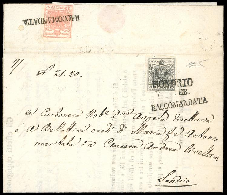 1852 - 10 cent. nero e al verso 15 ... 