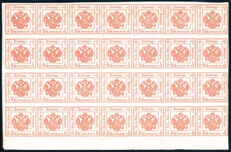 1859 - 2 kr. vermiglio (3), blocco ... 