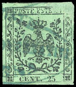 1852 - 25 cent. verde, errore di ... 