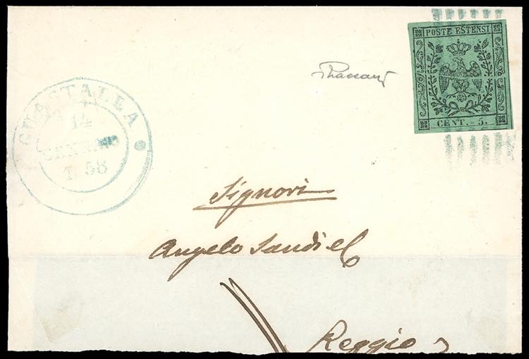 1858 - 5 cent. verde, punto dopo ... 