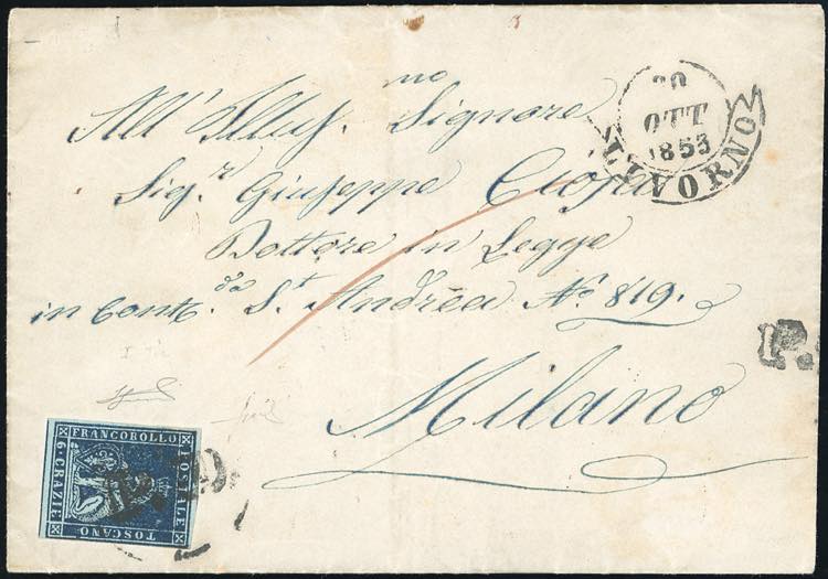 1853 - 6 crazie azzurro scuro su ... 