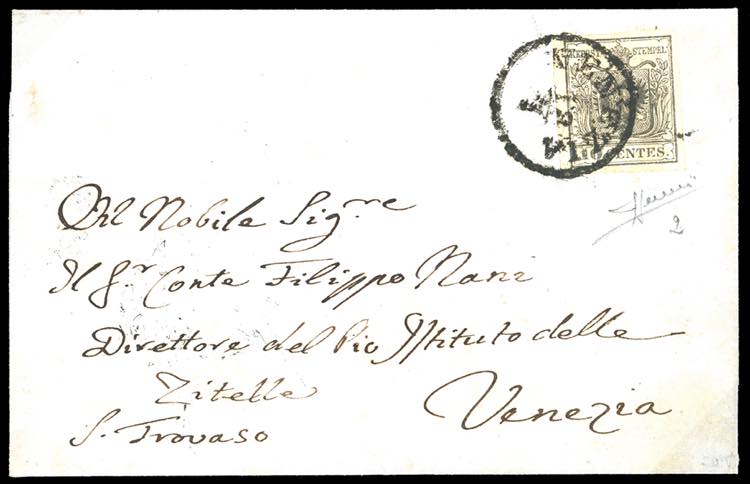 1850 - 10 cent. nero, carta a mano ... 