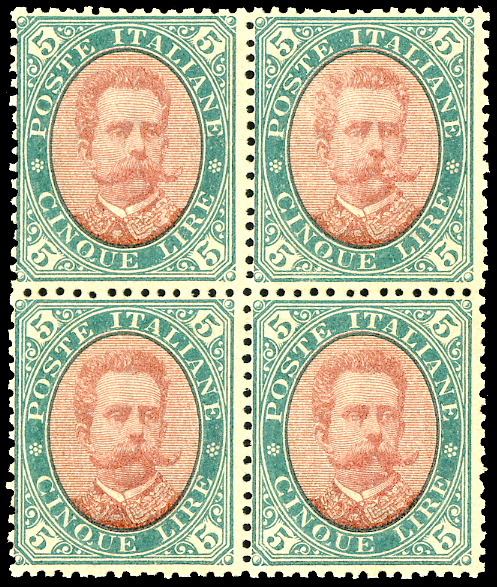 1889 - 5 lire verde e carminio ... 