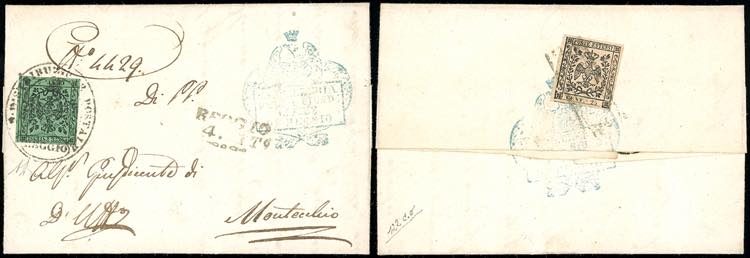 1854 - 5 cent. verde e, al verso, ... 