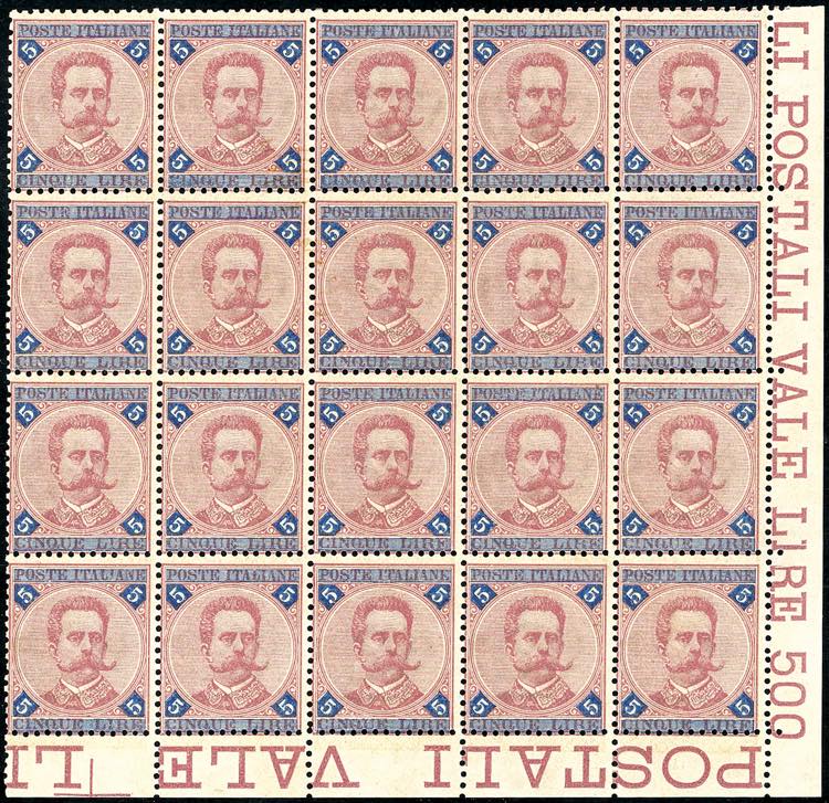 1891 - 5 lire carminio e azzurro ... 