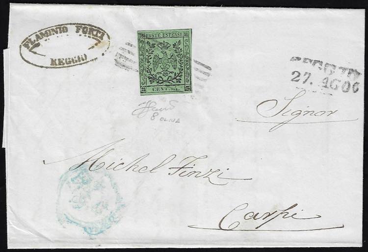 1857 - 5 cent. verde oliva (8), ... 
