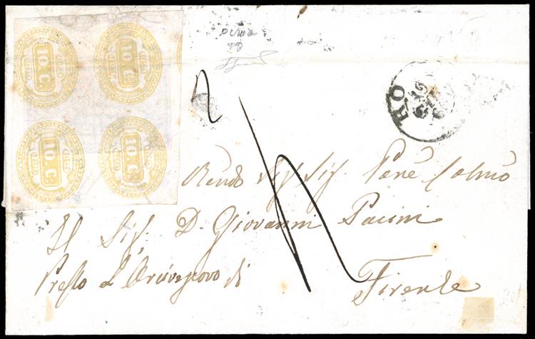 1866 - 10 cent. giallo (1), blocco ... 