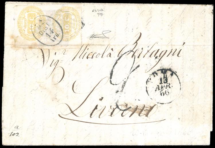 1866 - 10 cent. giallo (1), coppia ... 
