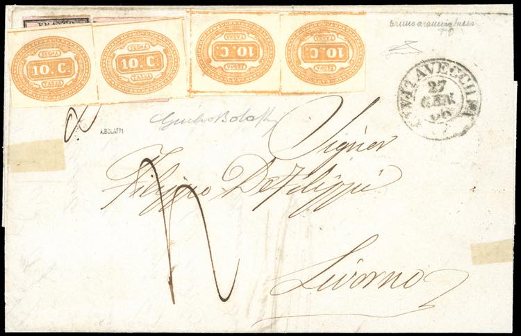 1866 - 10 cent. arancio (1b), due ... 