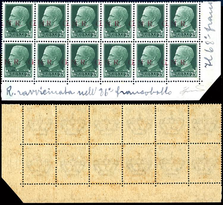 1943 - 25 cent., blocco di dieci ... 