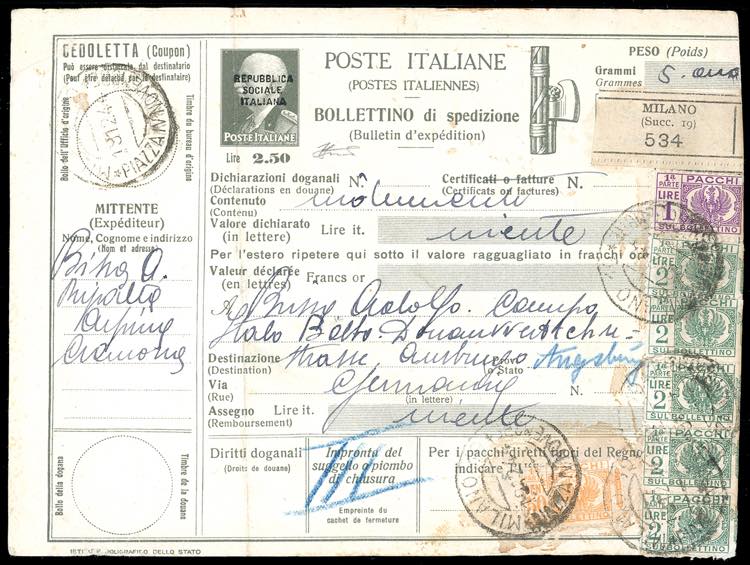 1944 - 2,50 lire bollettino pacchi ... 
