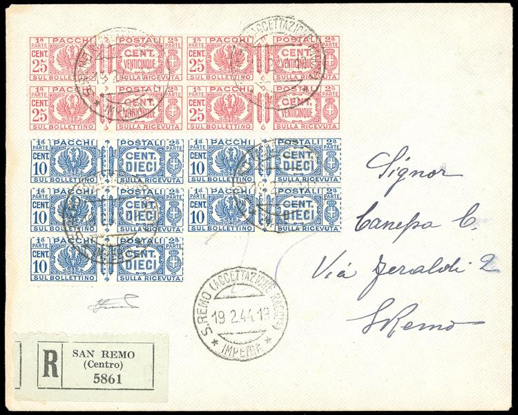 1944 - 10 cent., blocco di cinque, ... 