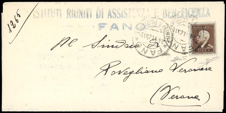 1945 - 1 lira marca da bollo senza ... 