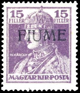 FIUME 1918 - 15 f. lilla Carlo I, ... 