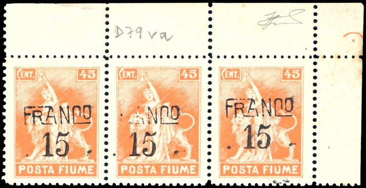 FIUME 1919 - 15 cent. su 45 cent. ... 