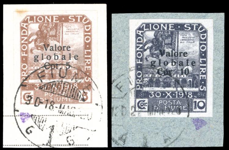 FIUME 1920 - 5 cor. su 5 cor. e 10 ... 