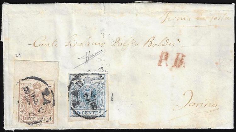 1856 - 45 cent. azzurro oltremare, ... 