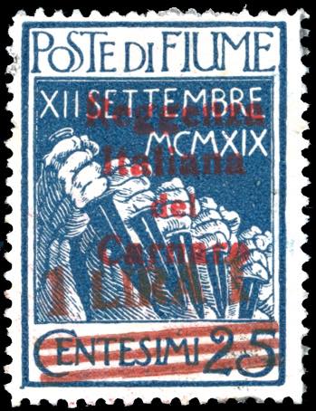 FIUME 1920 - 1 lira su 25 cent. ... 