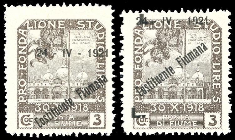 FIUME 1921 - 3 lire soprastampato ... 
