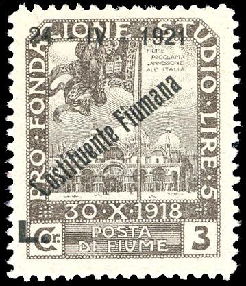 FIUME 1921 - 3 lire soprastampato ... 
