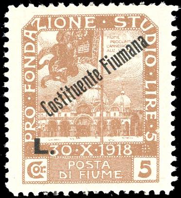 FIUME 1921 - 5 lire soprastampato ... 