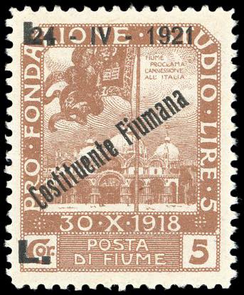 FIUME 1921 - 5 lire soprastampato ... 
