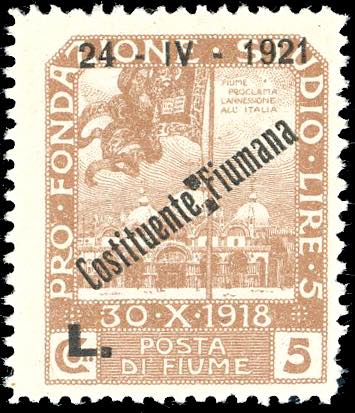 FIUME 1921 - 5 lire soprastampato ... 