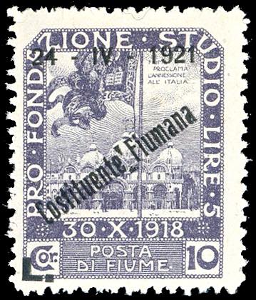 FIUME 1921 - 10 lire soprastampato ... 