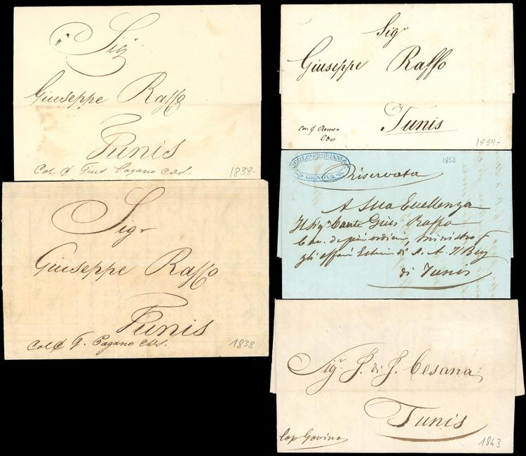 TUNISI 1834/53 - Cinque lettere ... 