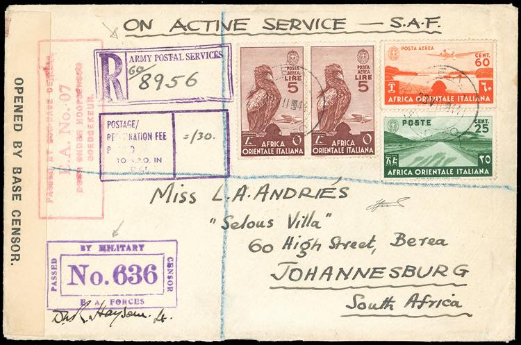 POSTA AEREA 1944 - 5 lire, coppia, ... 