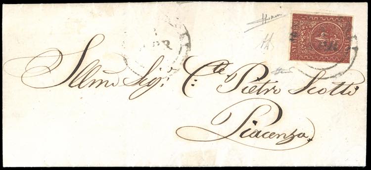 1857 - 25 cent. bruno rosso (8), ... 