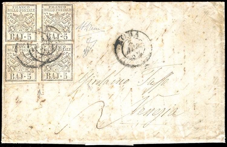 1852 - 5 baj bianco rosaceo (6a), ... 