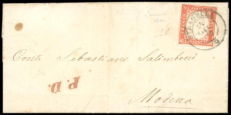 1857 - 40 cent. vermiglio (16a), ... 