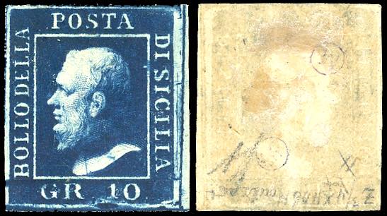 1859 - 10 grana indaco, testa ... 