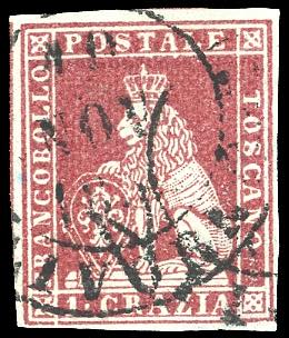 1851 - 1 crazia carminio su grigio ... 