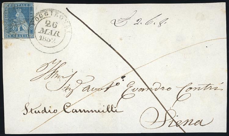 1852 - 2 crazie azzurro su grigio ... 