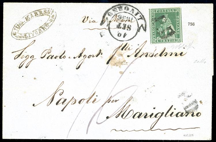 1856 - 4 crazie verde su grigio ... 