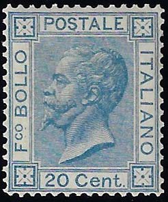 1867 - 20 cent. azzurro, tiratura ... 